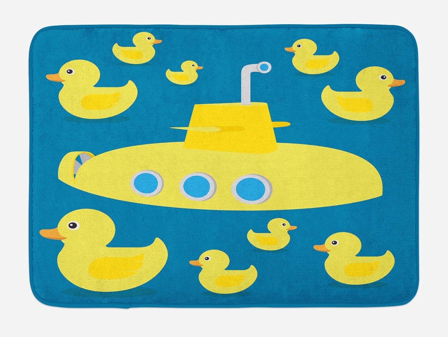 Ambesonne Rubber Duck Bath Mat, Duckies Swimming in The Sea with a Yellow Submarine Kids Party Nautical Print, Plush Bathroom Decor Mat with Non Slip Backing, 29.5" X 17.5", Yellow