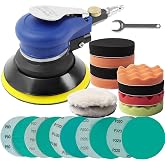 5 inch Air Random Orbital Sander for Auto Body Work, Pneumatic Palm Sander with 10 Polishing Sponge &amp; Wool Pads, 10 Sandpapers (5 Inch Kit)