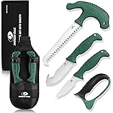 Mossy Oak Field Dressing Kit, 4 Pcs Hunting Processing Set with Portable Sheath, Gut-Hook Skinner, Caping Knife, Wood/Bone Sa
