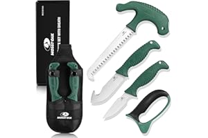 Mossy Oak Field Dressing Kit, 4 Pcs Hunting Processing Set with Portable Sheath, Gut-Hook Skinner, Caping Knife, Wood/Bone Sa