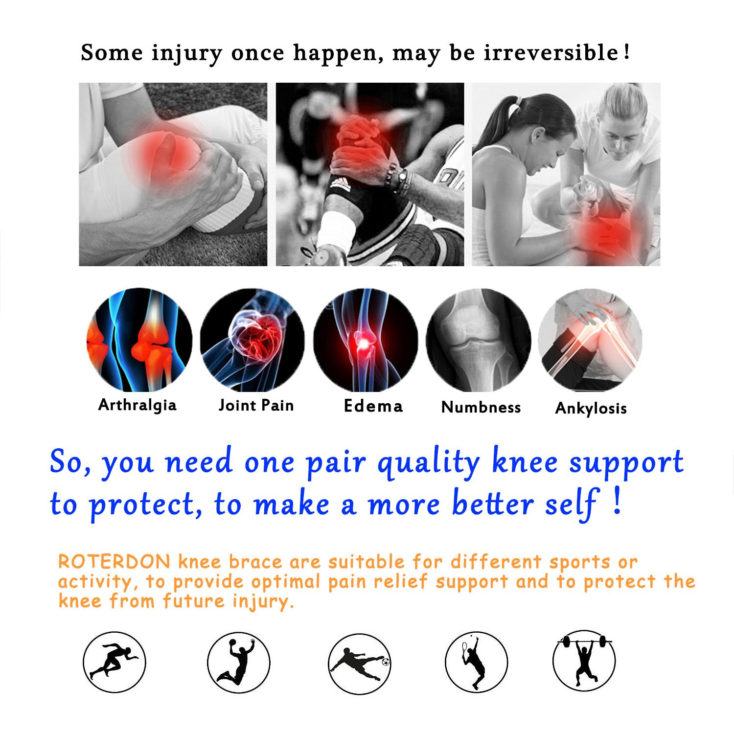 Knee Compression Sleeve Knee Brace Support for Running Jogging Basketball Weightlifting Gym Workout Sports - Single Wrap for Joint Pain Relief, ACL, Arthritis, Injury Recovery