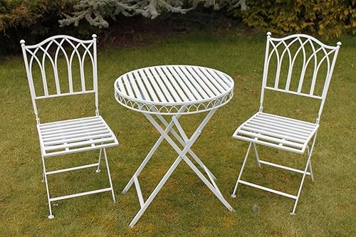 French Ornate Antique Green Wrought Iron Metal Garden Table and Chairs