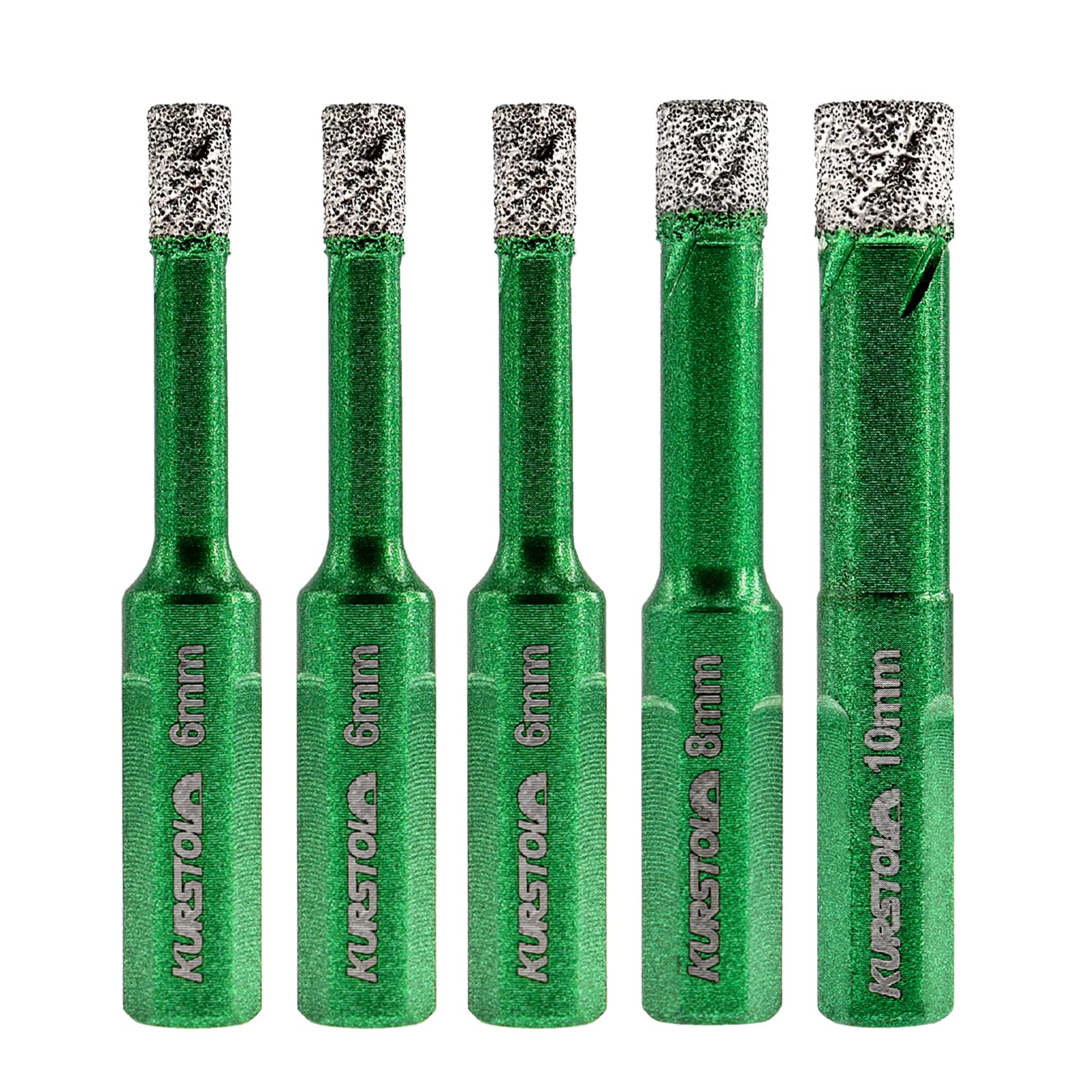 Porcelain Tile Diamond Drill Bits - Dry Diamond Hole Saw Set for Ceramic Marble Granite Stone,Diamond Core Drill Bit Kit Triangle Shank Fixed on Drills,No.K6(6/6/6/8/10mm)