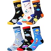 Boys Socks Kids Crazy Funny Novelty Gift Silly Cartoon Space Dinosaur Cotton Crew Cute Socks 6 Pairs