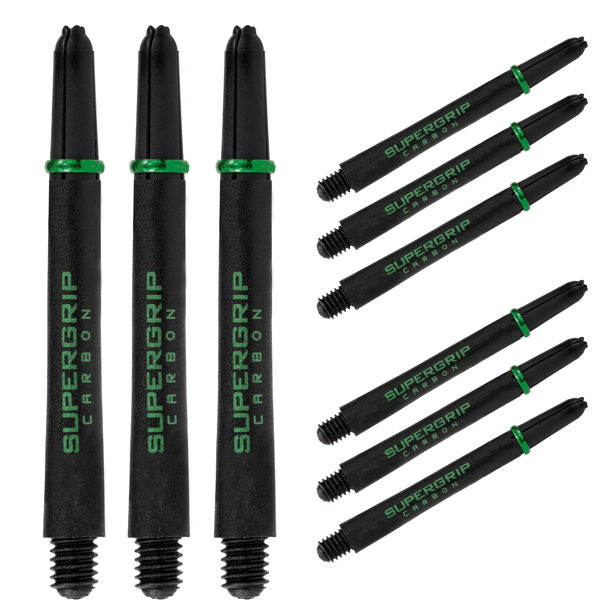 Harrows Darts 3 x Sets of SuperGrip Carbon Dart Stems - 9 Dart Shafts in Total - Available in 3 sizes - Tough Carbon Composite - Medium Green