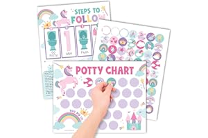 Hadley Designs Potty Training Chart for Toddlers Girls -10 Sticker Potty Chart for Toddlers Girls, 8.5x11" Potty Training Sticker Charts for Toilet Success, Unicorn Toddler Reward Chart for Kids