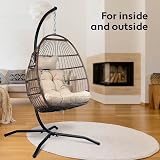 VITA5 Hanging Egg Chair Frame PolyRattan with Cushion Beige 150 kg view 6