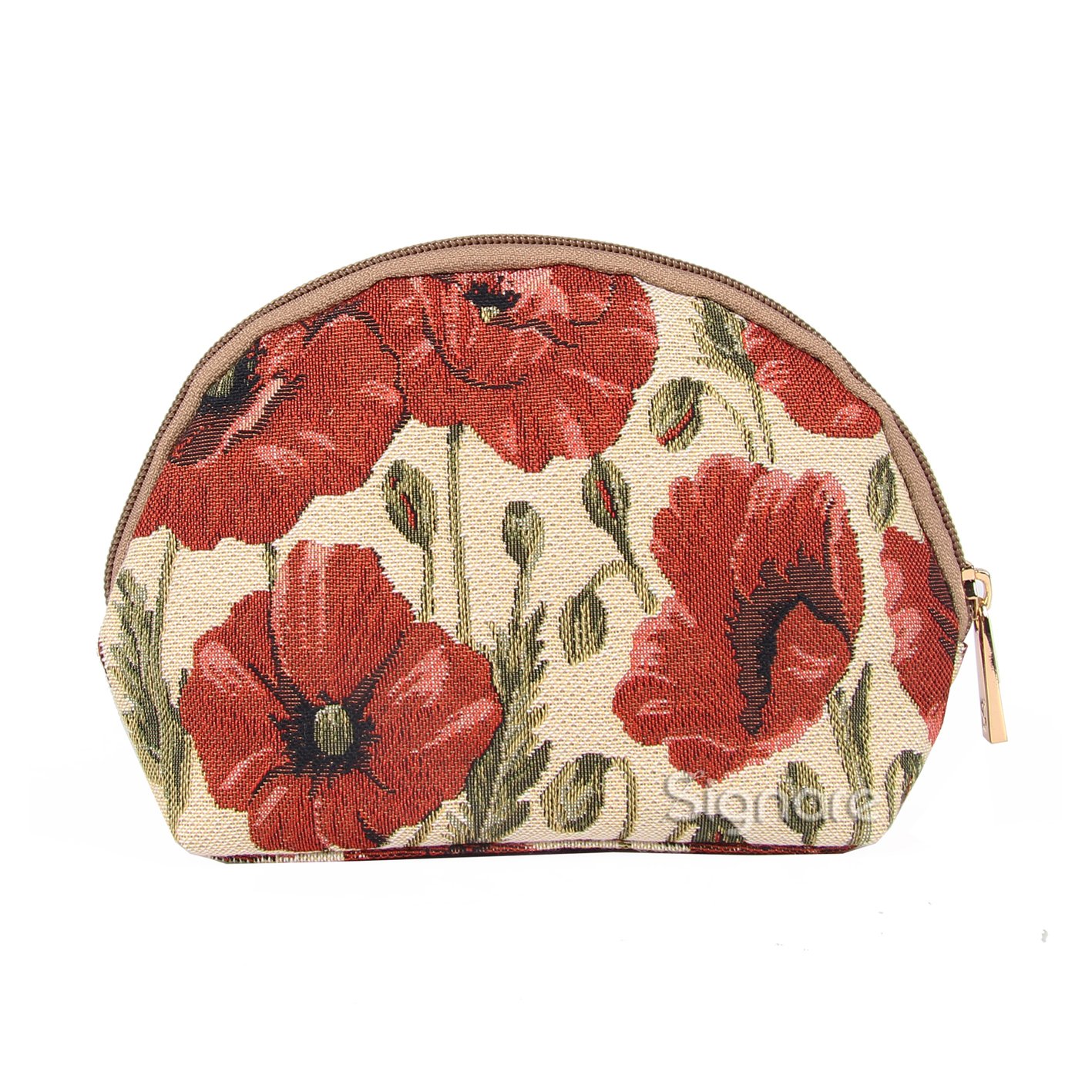 Signare Tapestry Cosmetic Bag Makeup Bag for Women with Floral Design (Poppy, COSM-POP)