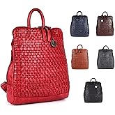 VILENCA HOLLAND 12.5 Inch Genuine Leather Backpack for Women and Men, Red Leather Backpack with Adjustable Shoulder Strap