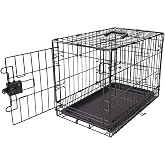 Amazon Basics Portable, Foldable Metal Wire Dog Crate with Removable Tray, Single Door, Divider Panel, Collapsible for Travel, 22 x 13 x 16 in, Black