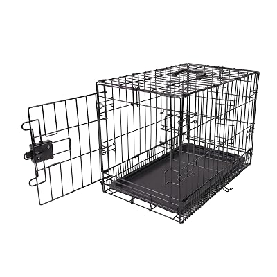 Amazon Basics Portable, Foldable Metal Wire Small Dog Crate with Removable Tray, Divider Panel, Single Door, Easy to Assemble, 24" x 18" x 20", Black