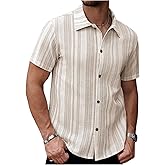SOLY HUX Men's Button Down Shirt Striped Short Sleeve Collared Casual Summer Shirts