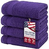 American Veteran Towel, Hand Towels for Bathroom Set of 4, 100% Cotton Turkish Hand Towel Sets, Soft Hand Face Towels, Purple Hand Towels