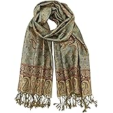 Ciormis Two Tone Silky Paisley Pashmina Shawl Scarf,Soft Women's Rave Jacquard Pashminas Wrap Scarves