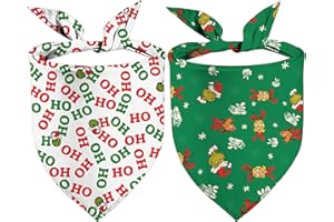 GHSJYO Christmas Dog Bandanas, Reversible 2 Pack Holiday New Year Puppy Bandanas, HO HO HO Maxs Cindy Square Dog Kerchief Merry Christmas Dogs Gifts (Christmas-08)