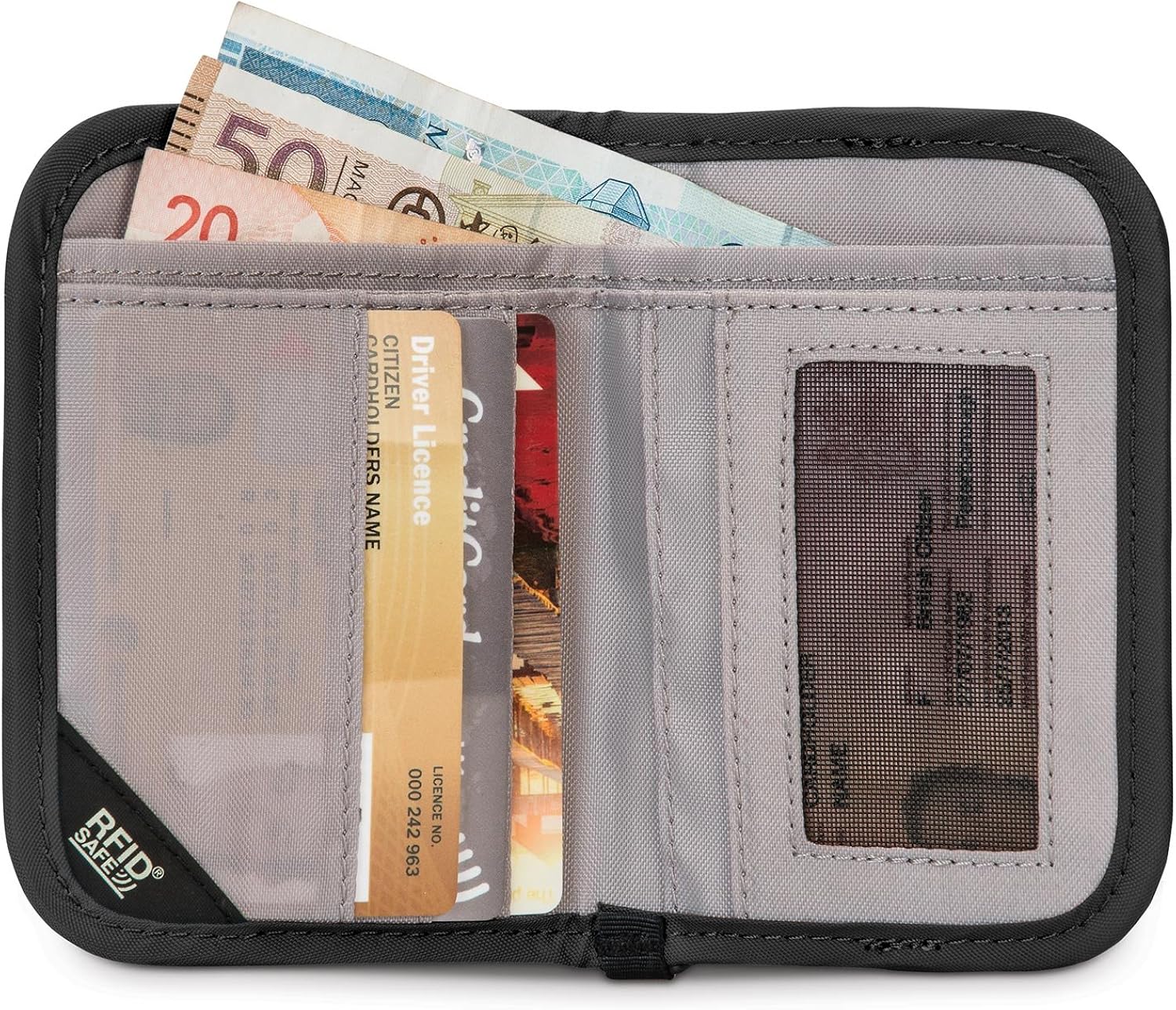  | Pacsafe RFIDsafe V50 Anti-Theft RFID Blocking Compact Wallet, Black, One Size | Travel Wallets