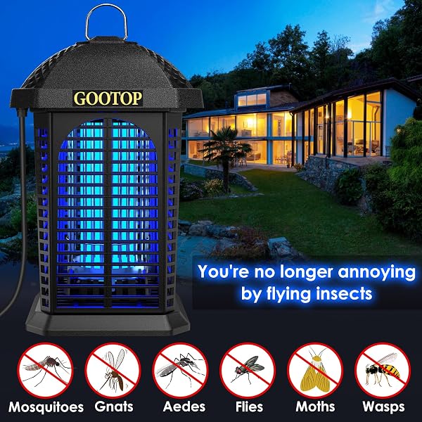 BUG ZAPPER OUTDOOR, 4200V ELECTRIC MOSQUITO ZAPPER, BUG ZAPPER OUTDOOR, FLY TRAPS, FLY ZAPPER, MOSQUITO KILLER INDOOR 3 PRONG PLUG, 90-130V, ABS PLASTIC OUTER