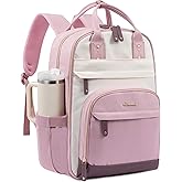 LOVEVOOK Laptop Backpack for Women with Giant Tumbler Holder Pocket,15.6 inch School College Bookbag Nurse Teacher Backpack,Work Travel Backpack Purse Laptop Computer Bag,Pink-Off-white-Light pink