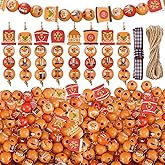 Cinnvoice 240 Pcs Winter Wood Beads with Twine Snowman Gingerbread Man Nutcracker Wooden Bead Garland DIY Crafts Round Beads for Holiday Party Farmhouse Home(Gingerbread Nutcracker)