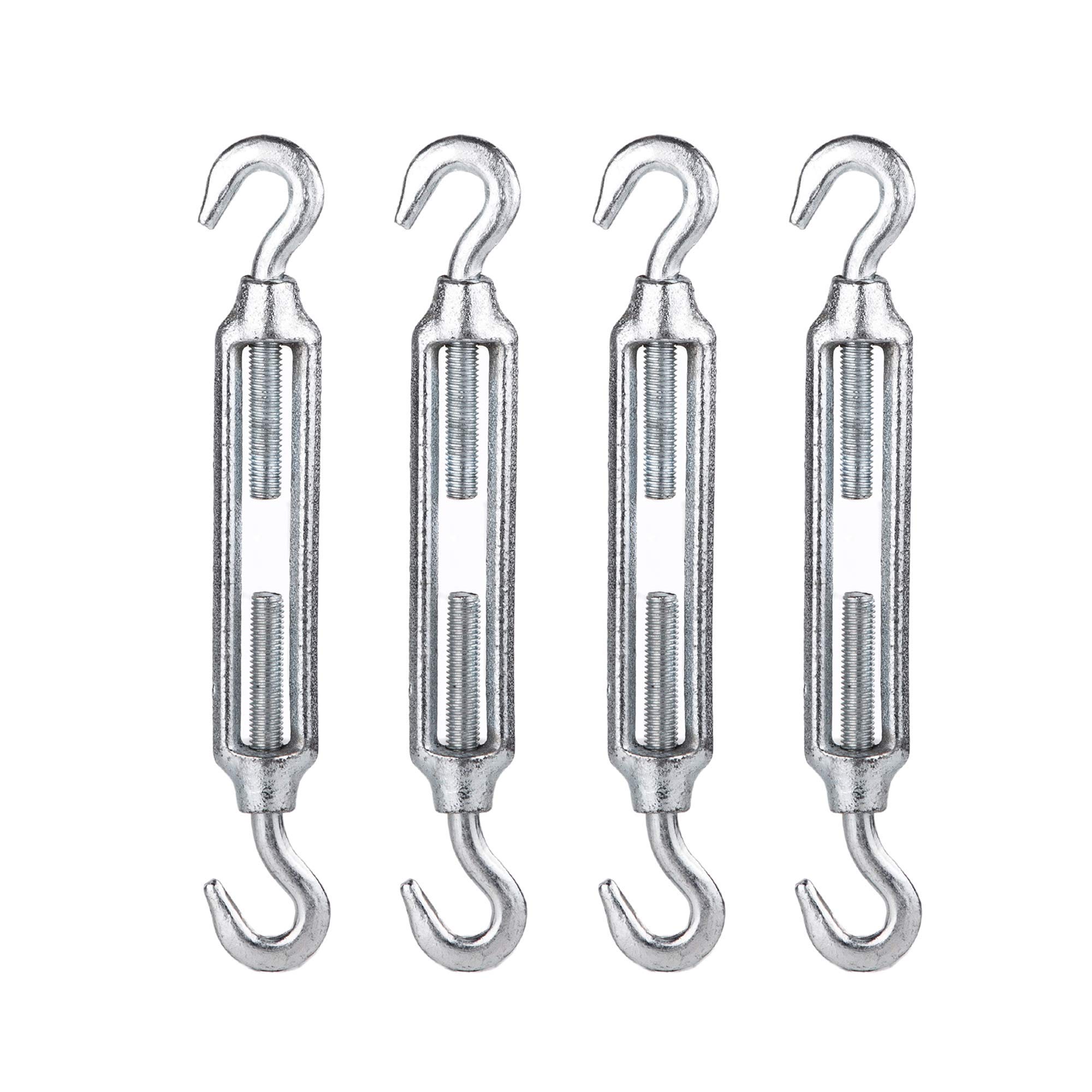 (Pack of 4 pcs) Wire Tensioner 8 x 110 mm Strainer M8 Galvanized Steel DIN 1480 Hook Rope Cable Tension Heavy Duty (4)