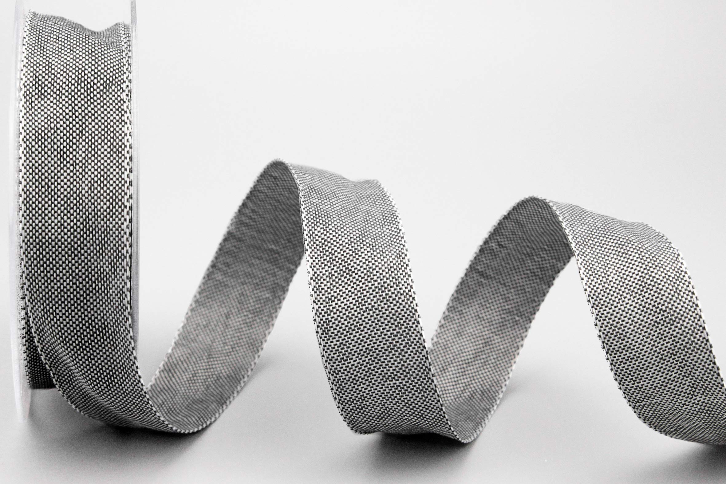 Decorative Ribbon Oliver Grey (128) 20 m x 25 mm (Roll) Fabric Ribbon with Wired Edges Slightly Shiny Linen Look Taffeta Ribbon Coarse Woven Christmas Advent