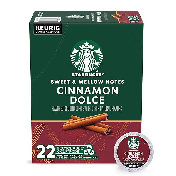 STARBUCKS K-CUP CINNAMON DOLCE NATURALLY FLAVORED COFFEE PODS FOR KEURIG MAKERS, 100% ARABICA, 1 BOX (22 PODS)