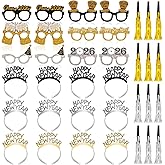 36 Pcs New Years Eve Party Supplies 2026 - New Years Decorations Set, Silver Gold Black Happy New Year Headband Tiara Glasses Noise Makers Bulk for Adults Kids New Year's Gifts Party Favors Decor