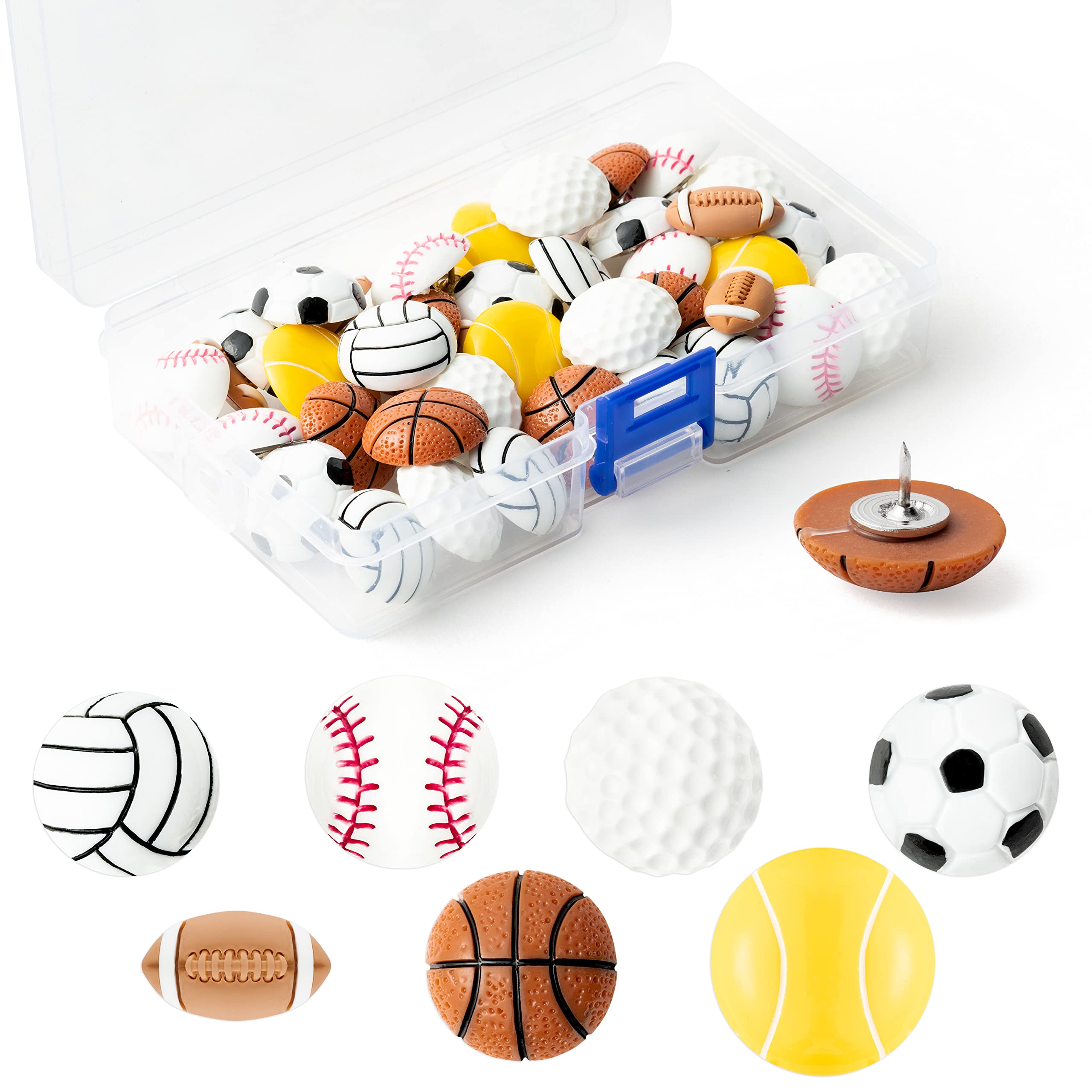 Photo 1 of H1vojoxo 40PCS Creative Sport Ball Push Pins for Cork Board, Mini Decorative Resin Ball Pin, Football Thumb Packs for Bulletin Board, Rugby Thumb Tacks