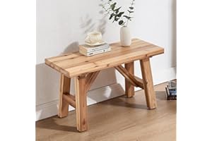 DM Furniture Solid Wood Entryway Bench, 30" Rustic Small Wooden Bench Narrow Farmhouse Wood Bench Seat Entry Way Bench Indoor for Living/Dining Room, Small Hallway Bench, Porch, Handcrafted, Natural