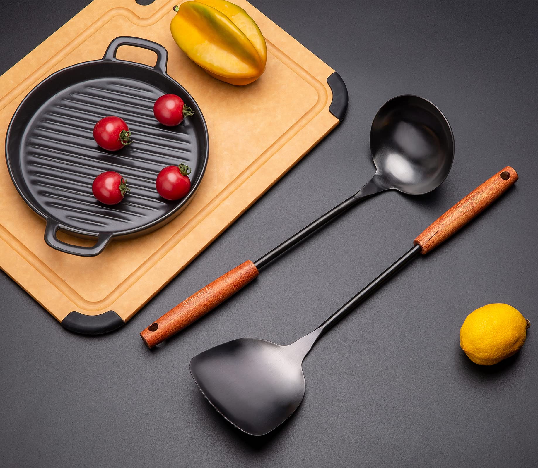 FJNATINH Spatula & Ladle Wok Tool Set, 14.2-15 inches Wok Utensils, Stainless Steel Wok Spatula