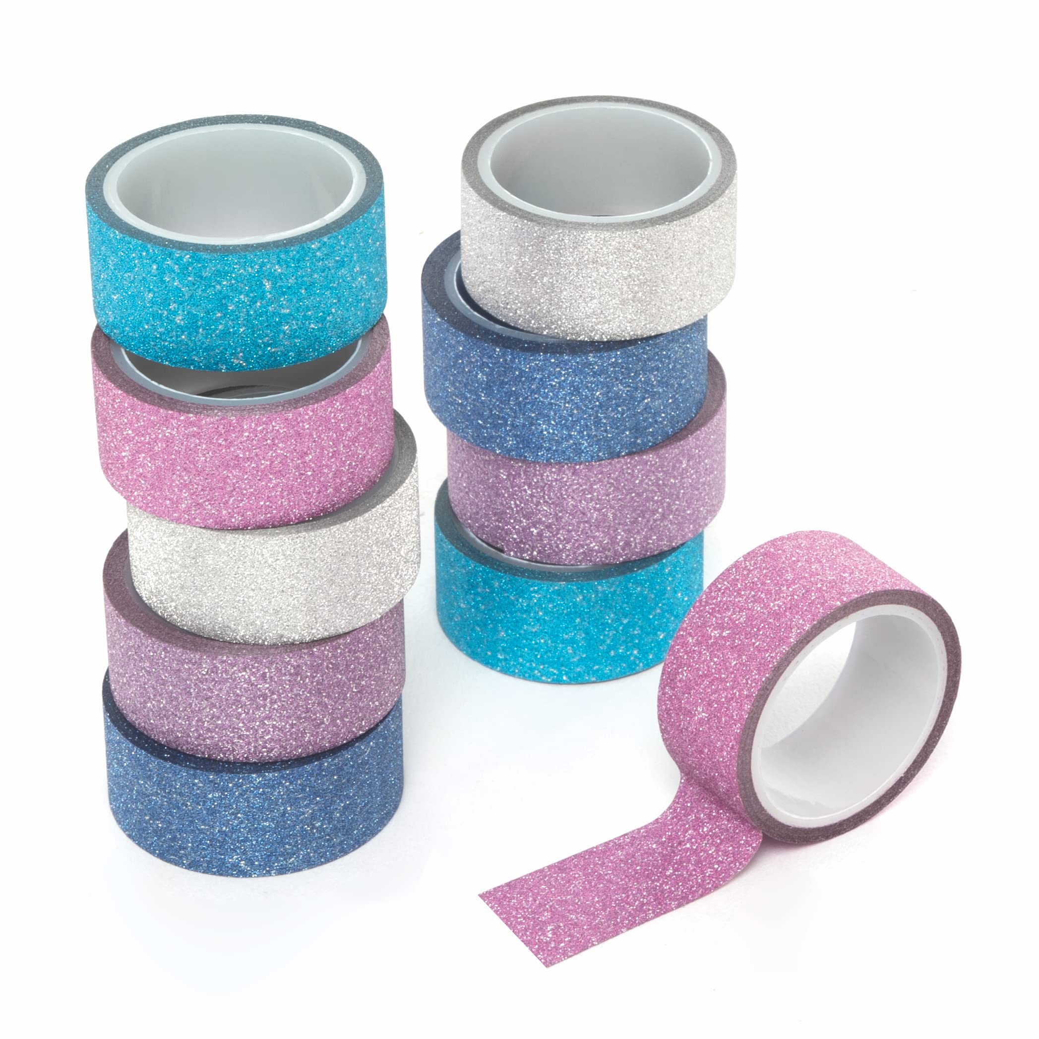 Baker Ross FE718 Winter Glitter Tape - Pack of 10, Decorative Tape, Art and Craft Supplies, Ideal for Kids Arts and Crafts Projects