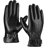 Aegend Leather Gloves for Men, Soft Warm Lining Full Hand Touchscreen Winter Gift Thermal