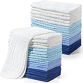Buryeah 20 Pack Muslin Burp Cloths, 100% Cotton for Baby, Blue | 6-layer Cloths, 20 x 10 In, Soft and Absorbent for Baby Boy and Girl, Bulk Pack for Drooling, Feeding and Spit up