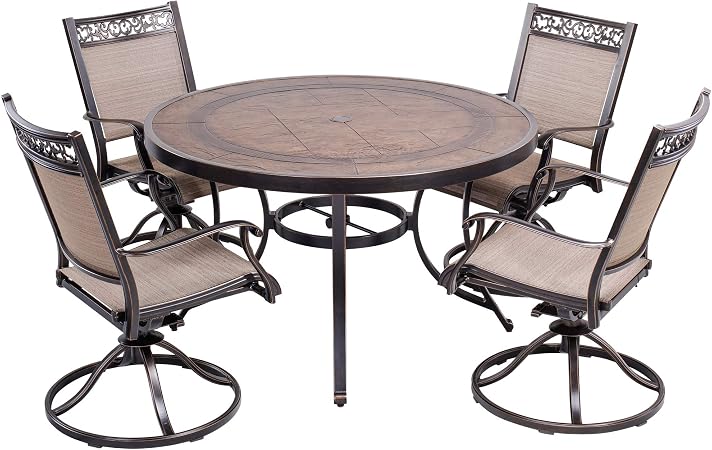 Amazon Com Dali 5 Piece Outdoor Dining Set Patio Furniture Aluminum Swivel Rocker Chair Sling Chair Set With 48 Inch Round Crafttech Top Aluminum Table Garden Outdoor