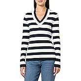 Nautica womens Long Sleeve Striped V-neck Ribbed Sweater