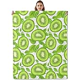 Kibue Fresh Kiwi Fruit Blanket - Soft & Cozy Warm Flannel Throw - Plush Lightweight Blankets for Travel, Sofa, Bedroom, Office - Gifts for Adults Women Kids - for All Seasons 60"×50"