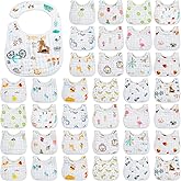 Hicarer 36 Pack Muslin Baby Bibs Bulk Adjustable Newborn Toddler Drool Snap Bibs 8 Layers Cotton Baby Boy Girl (U Shape)