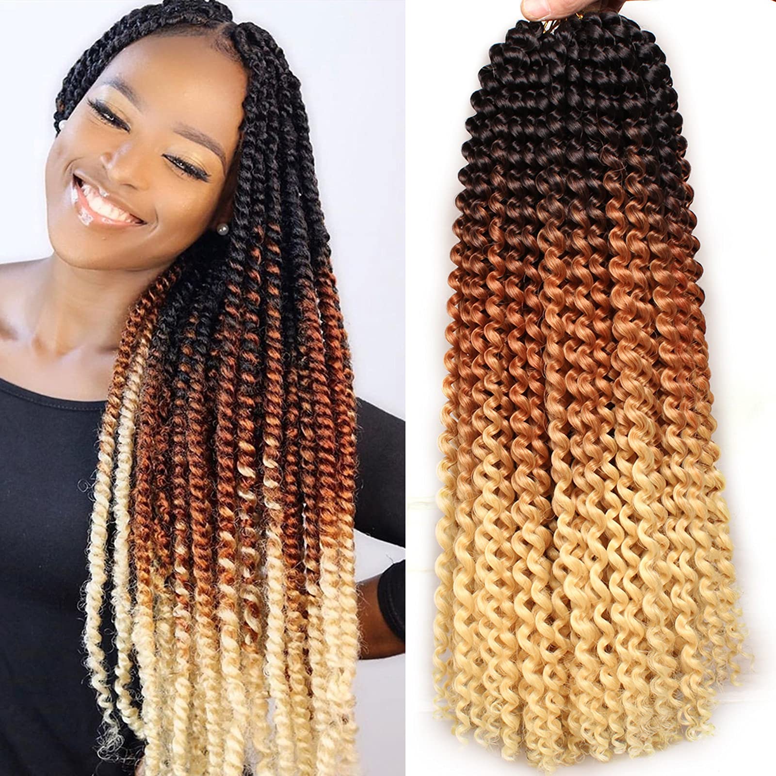 Leeven 6 Packs Passion Twist Crochet Hair for Butterfly Faux Locs 22 Strands/Pack Water Wave Passion Twists Crochet Extension Braiding Hair 18'' Synthetic Hot Water Hair Extension 36#…