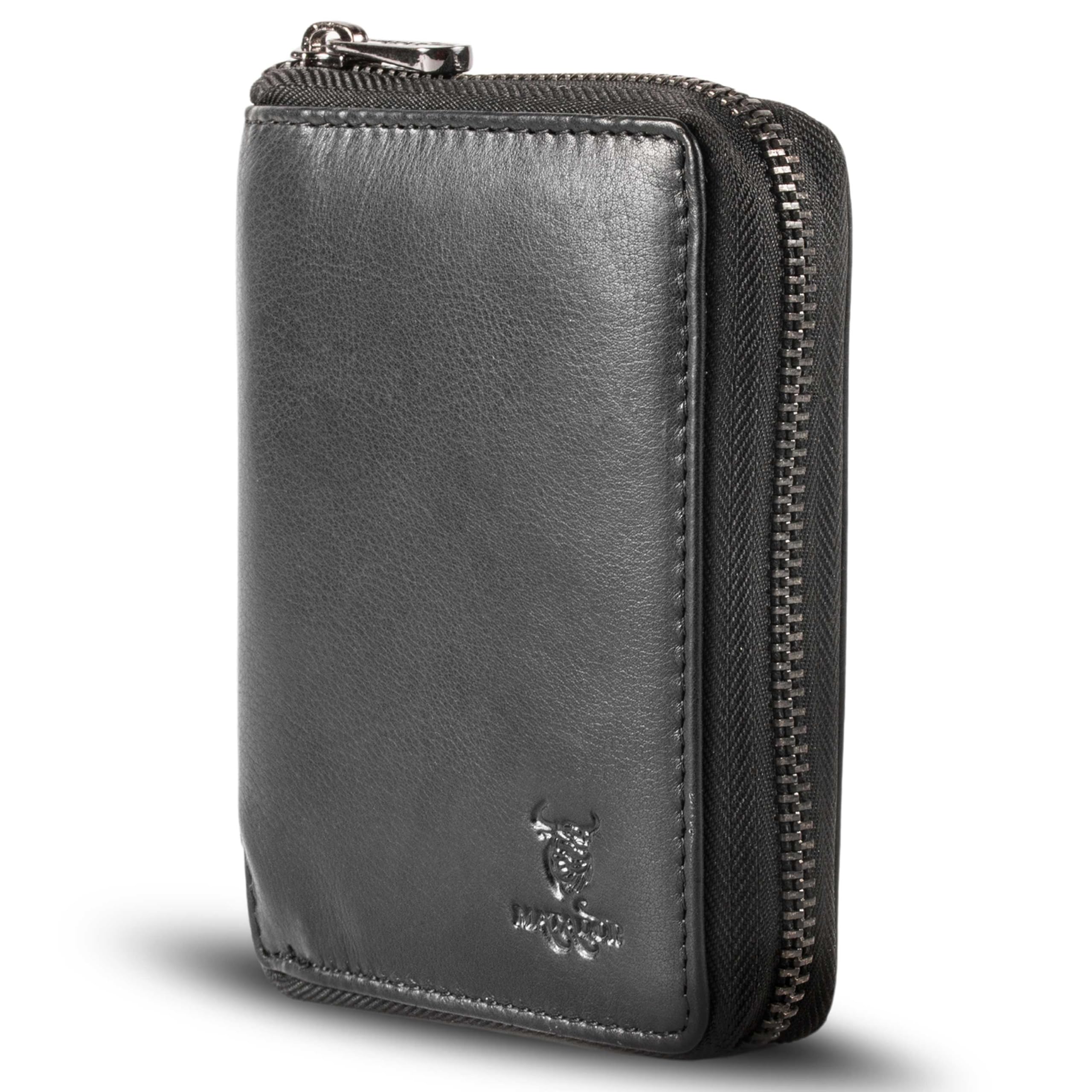 MATADOR Granada Men's Leather Wallet with Elegant Gift Box, Elegant Men's Wallet with RFID Blocker, Luxury Leather Wallet with Zip and Many Card Slots, Granada - Black Nappa Leather, GRANADA, Modern