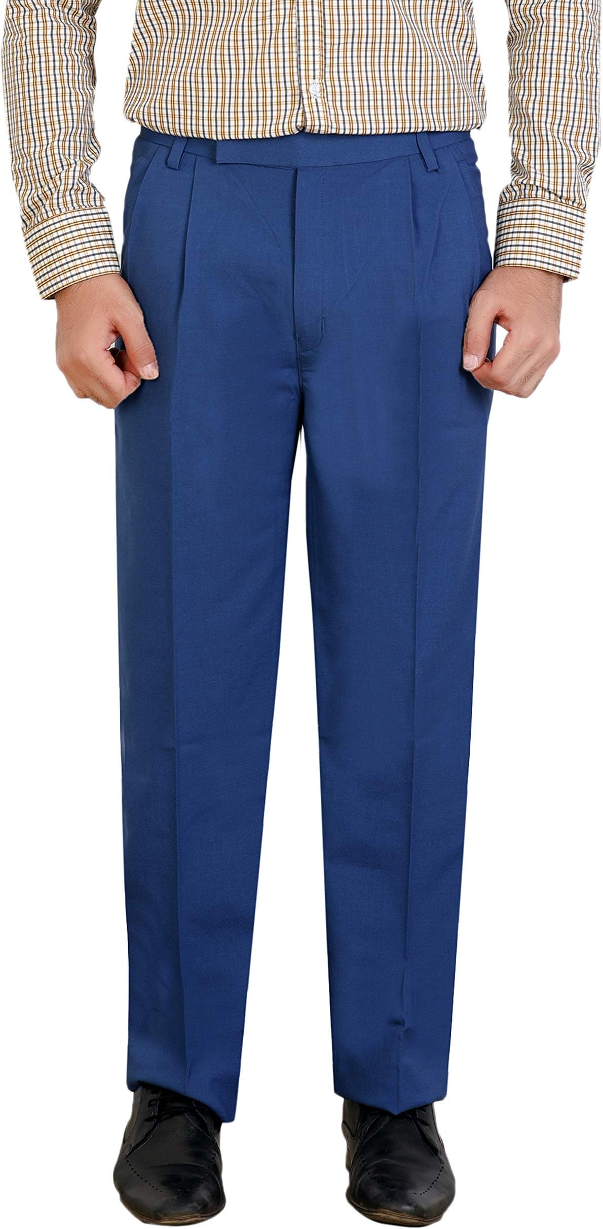 Particle Trousers for Mens Formal - Regular Fit with Pleats Formal Pants Blue (Sizes 32 – 46) Lycra Grasim Fabric