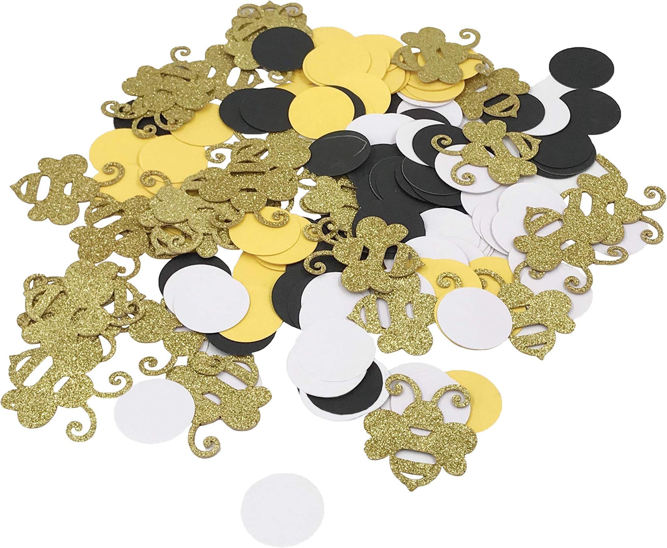WallyE Gold Glitter Bee Confetti for Geneder Reveal Party, Baby Shower, Black and Yellow Bumble Bee Themed Party, Pack of 180