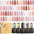 ROSALIND 24pcs Jelly Gel Nail Polish Set, 20 Colors Neutral Pink Nude Sheer White Color Soak Off UV Gel Set with Base Gel Glossy Matte Glitter Top Coat DIY Manicure Gifts