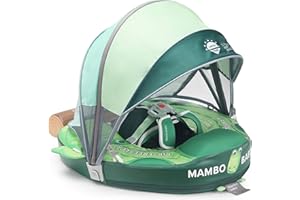 HECCEI Mambobaby Float Upgrade Add Tail Baby Float with Canopy for Infant Waist Swimming Ring Swim Trainer Non-Inflatable Floats Toys with Adjustable Safety Strap (Green - Crocodiles)