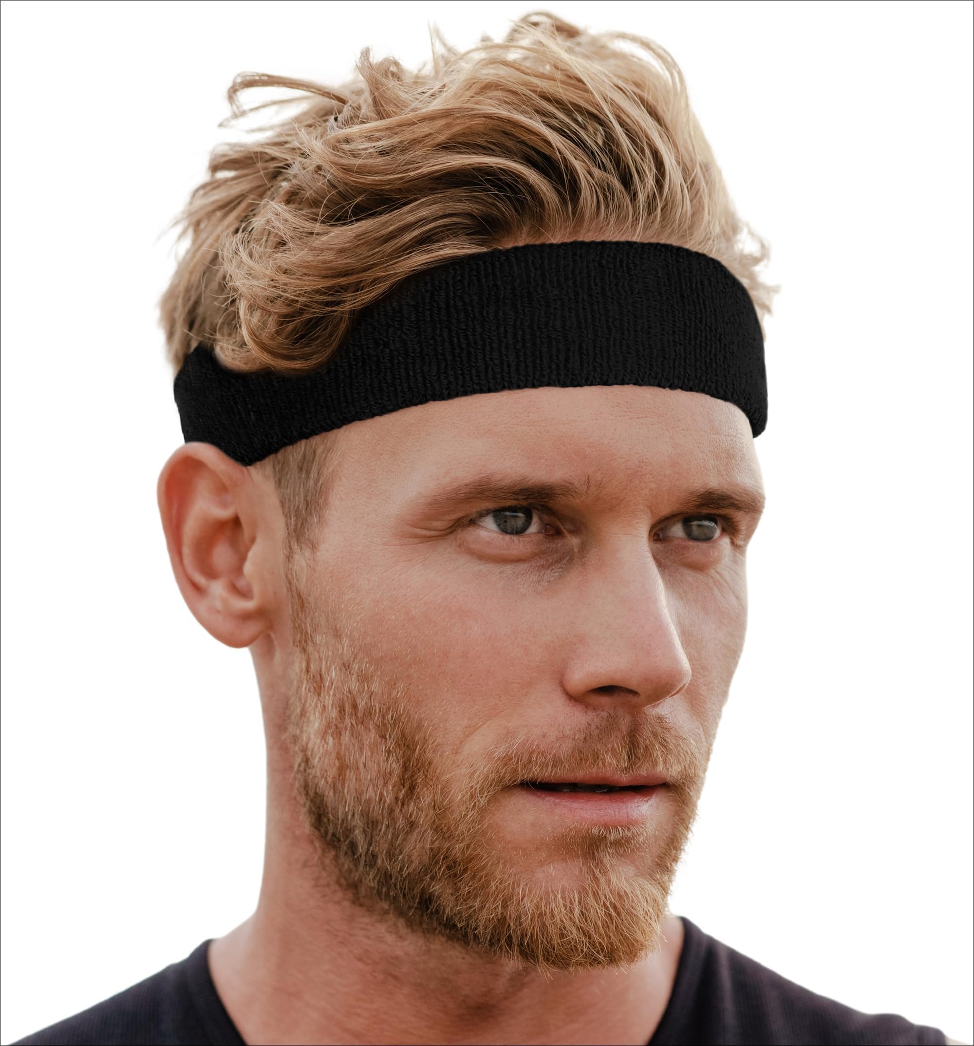 Tough Headwear Sports Sweatband + Wristband Combo Pack - Fits Men & Women - Ideal for Baseball, Tennis, Basketball, Football, Running & Working Out (Black)