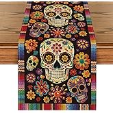 Artoid Mode Flowers Sugar Skull Mexican Day of The Dead Table Runner, Dia De Los Muertos Kitchen Dining Table Decoration for Home Party Decor 13x72 Inch