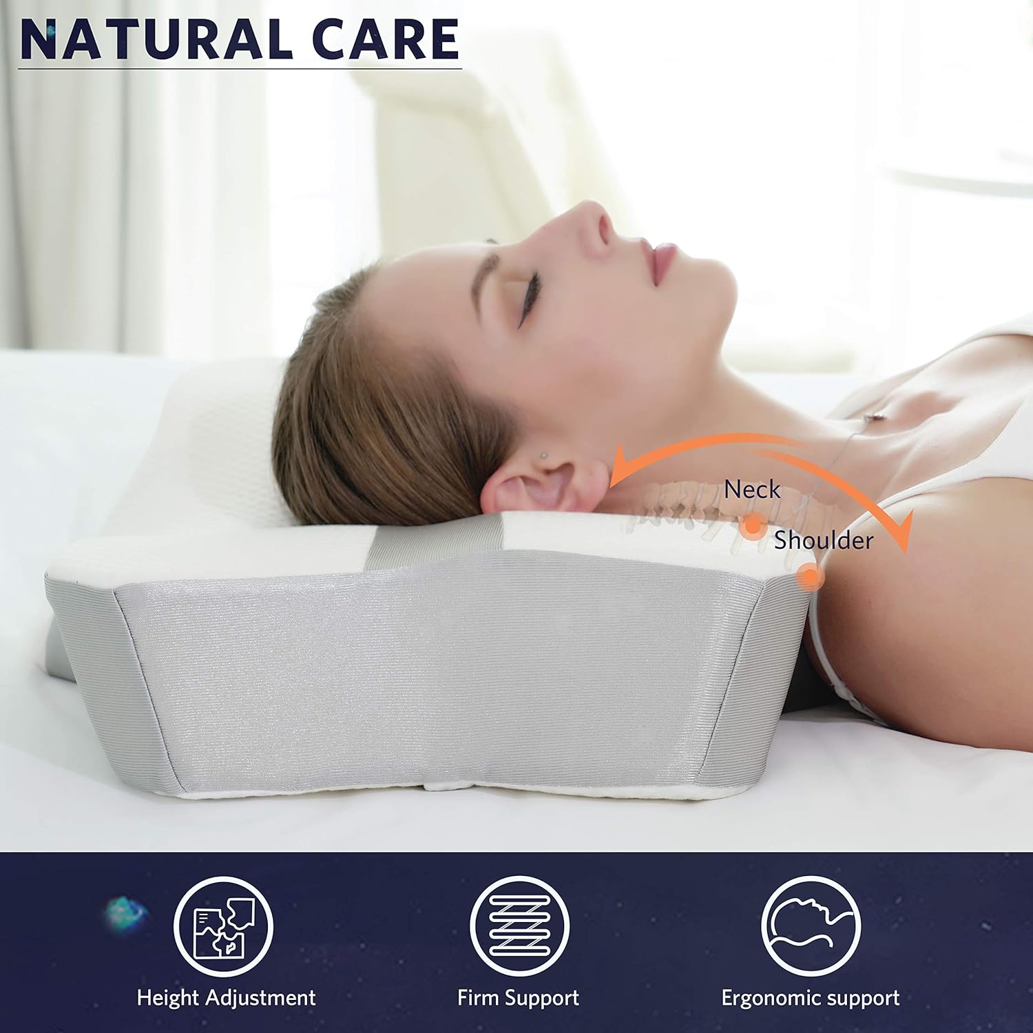 YARKOR Contour Memory Foam Pillow, Orthopedic Pillows for Neck Pain, Ergonomic Cervical Pillow for Side Sleepers, Back and Stomach Sleep (with Machine Washable Pillowcase): Home & Kitchen