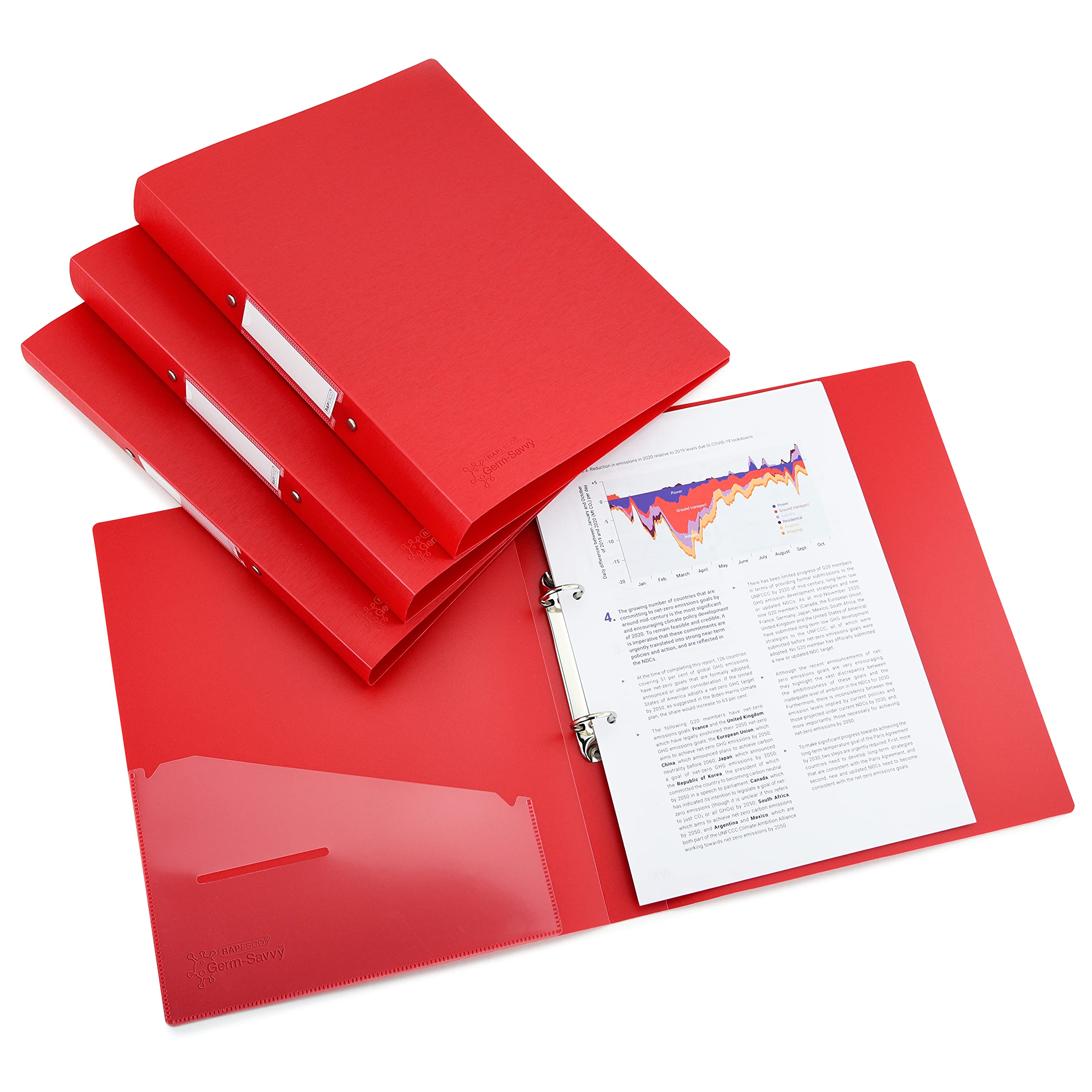 Rapesco 1661 2-Ring Binder with Antibacterial Protection, 35 mm Spine, A4, Red, Pack of 4