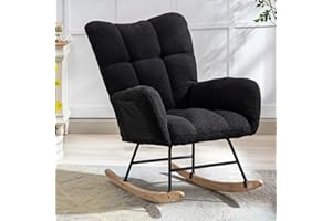 ETCZOYE Nursery Rocking Chair Teddy Upholstered Glider Rocker Rocking Accent Chair with High Backrest Armchair Comfy Side Chair for Living Room, Bedroom, Offices (Black)