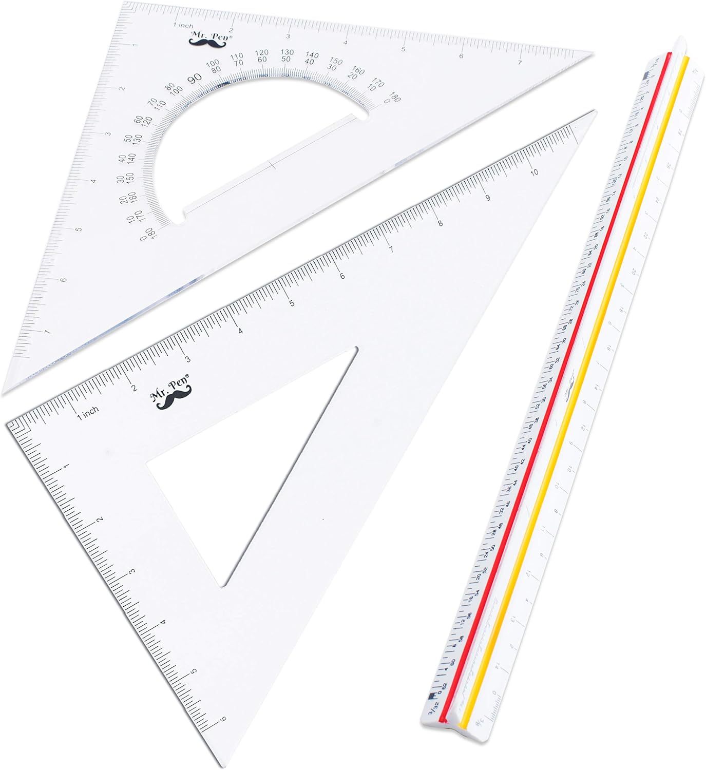 Mr. Pen Architectural Triangular Ruler Set with 12 Inch Triangular Scale, 11 Inch 30/60 and 8 Inch 45/90 Triangles : Office Products