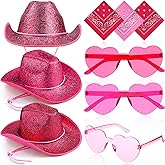 Geyoga 9 Pcs Adult Cowboy Hat with Paisley Bandanas and Heart Shape Sunglasses for Western Cowgirl Party Costume